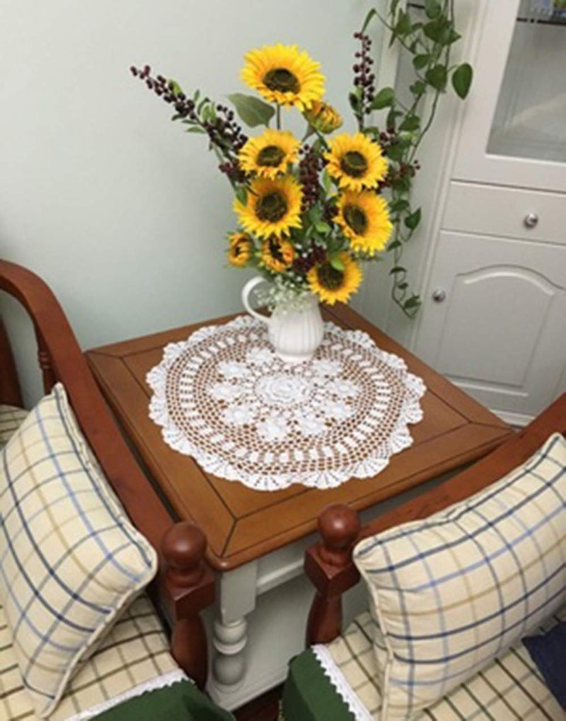 Damanni White Cotton Handmade Crochet Lace Tablecloth Doilies Table Overlay,Round,19 Inch,2PCS - Image 1